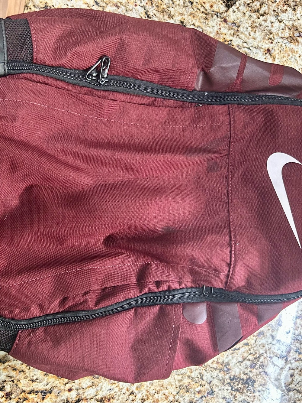 Nike Burgundy and White Backpack with Swoosh Logo